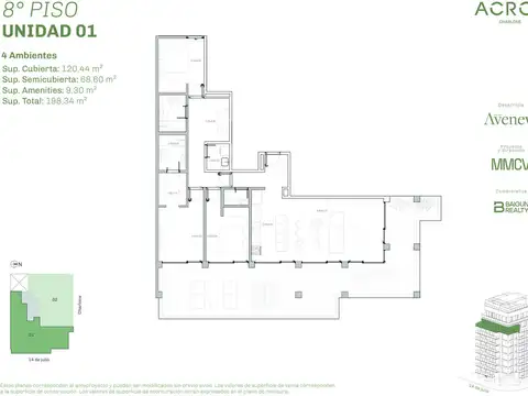 Departamento de 4 ambientes con terraza en venta en Chacarita