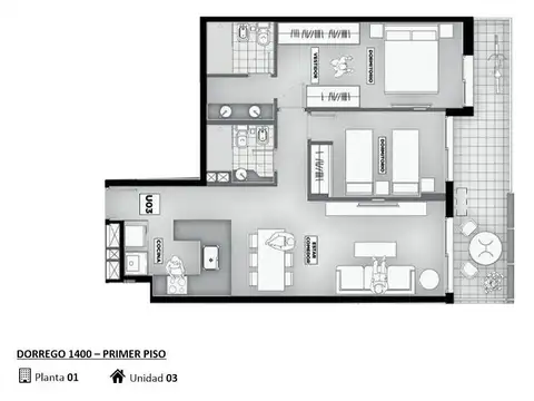 Departamento 3 ambientes con 2 baños