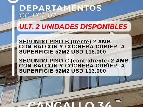 DEPTOS  2 Y 3 AMB  DOBLE BALCON, COCHERA,TERRAZA CON PARRILLA Y SOLARIUM. DETALLES DE CATEGORIA