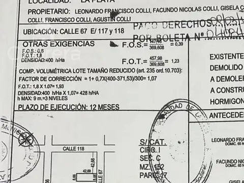 Terreno en Venta 42  mts Fondo