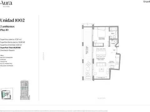 Venta departamento 2 ambientes en Olivos en pozo