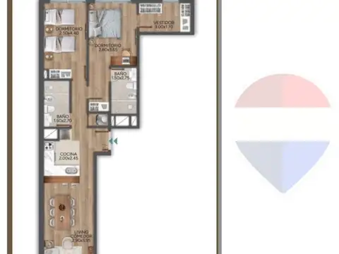 Departamento 3 ambientes con 2 baños