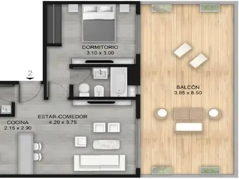 Departamento en Venta de 1 dormitorio