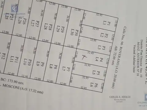Terreno en Venta 32  mts Fondo