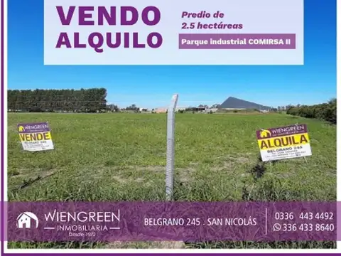 Vendo predio de 2,5 has en Parque Industrial Comirsa II