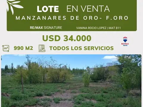 VENTA LOTE  990 M2 MANZANARES DE ORO - F. ORO. 