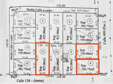 Terreno en Venta de 763,0 m2