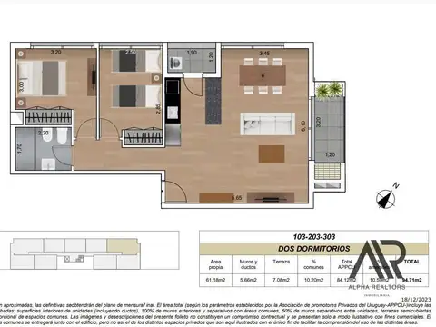 Departamento 3 ambientes con 1 baño