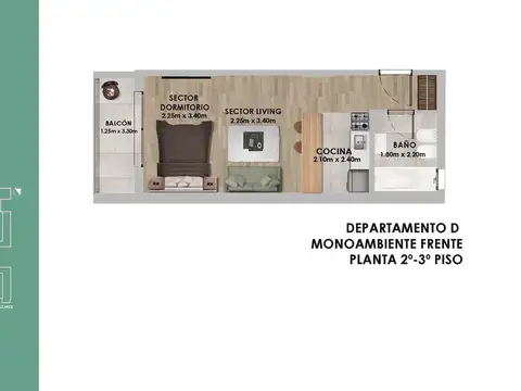 Departamento Monoambiente con 1 baño