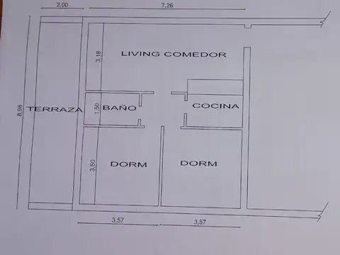 Depto Tipo Casa 3 ambientes con 1 baño