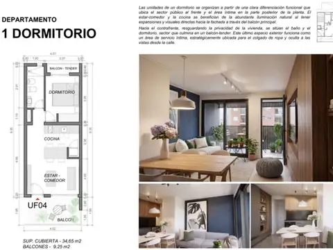 Departamento 2 ambientes con 1 baño