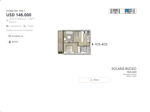 Departamento en Venta en Montevideo, USD 146.000