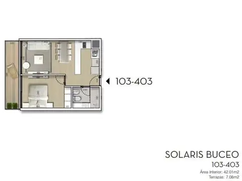 Departamento 2 ambientes con 1 baño