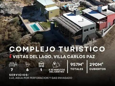 VENTA COMPLEJO TURÍSTICO DE CASA Y 3 DPTOS (20 PLAZAS). B° VISTAS DEL LAGO- CARLOS PAZ.
