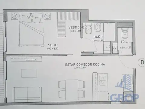 Departamento en Venta de 2 ambientes