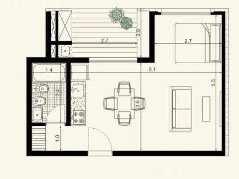 Departamento en Venta de 1 dormitorio