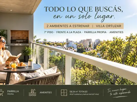 2 AMBIENTES AL FRENTE A ESTRENAR Y COCHERA ORTUZAR