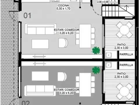 Departamento 3 ambientes con 2 baños