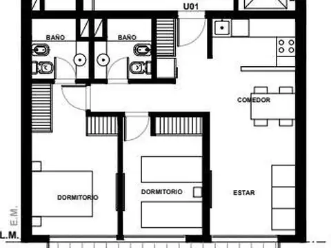 Departamento 3 ambientes con 2 baños