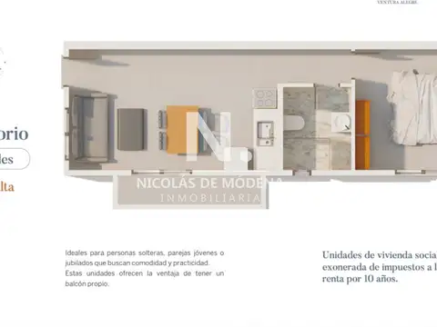 Departamento en Venta de 1 dormitorio