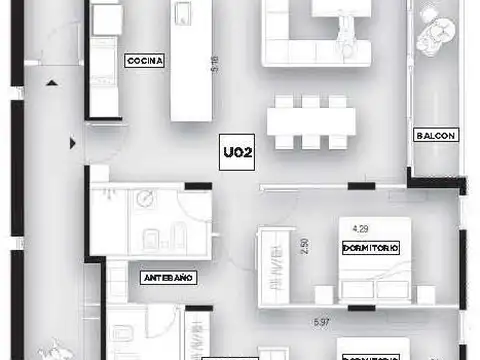 Departamento 3 ambientes con 2 baños