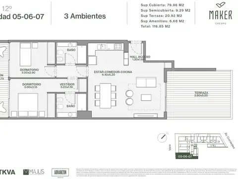 Departamento de 3 ambientes en venta en Villa Crespo