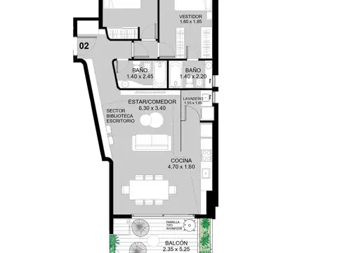 Departamento en venta en Abasto, Rosario 2 dormitorios c/ patio y cochera