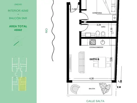 Departamento en Venta de 1 dormitorio