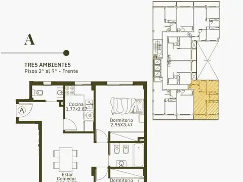 Departamento 2 ambientes con 1 baño