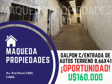 Casa Local Y Galpon En Terreno De 8,66 X 41 ¡ Gran Valor !