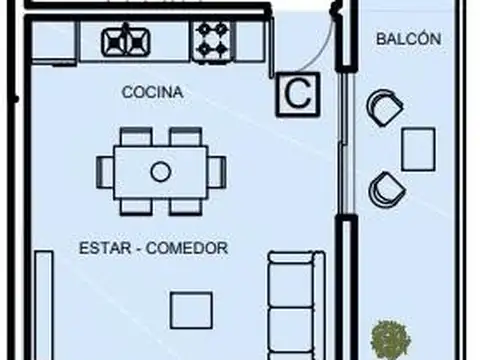 Departamento 2 ambientes con 1 baño