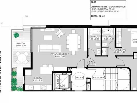 Departamento 3 ambientes con 2 baños