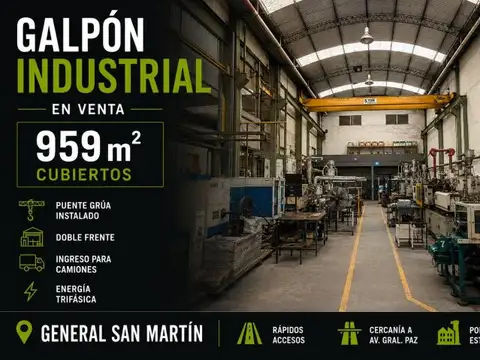 GALPÓN INDUSTRIAL CON PUENTE GRÚA + DOBLE FRENTE | SAN MARTÍN | 959 m²