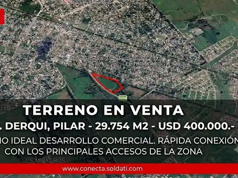 Terreno de 29.754 m2, Venta con 300 mts sobre Av. Ramon Pacheco (Ruta 234) Presidente Derqui - Pilar