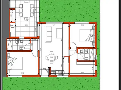 Casa 3 ambientes con 2 baños
