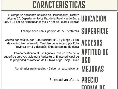Campo en Venta Agrícola