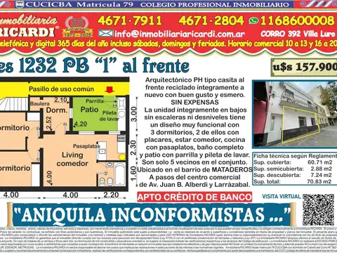 ANIQUILA INCONFORMISTAS  casita  PH PB frente A RE-ESTRENAR