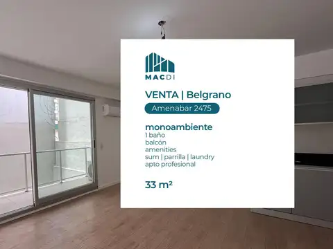 Excelente Dpto. monoambiente en Venta.