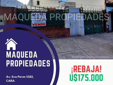 LOTE 8,66 X 43 MTS GALPON 180  CON VIVIENDA 4 AMB