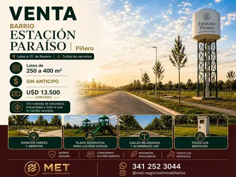 SIN ANTICIPO: 3 CUOTAS DE U$D 1.500 + 60 CUOTAS U$D 260