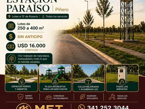 SIN ANTICIPO: 3 CUOTAS DE U$D 1.500 + 60 CUOTAS U$D 260
