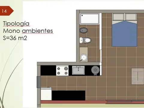 Departamento Monoambiente con 1 baño