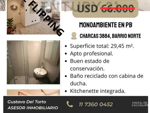 Monoambiente en PB Apto Profesional y Apto Credito