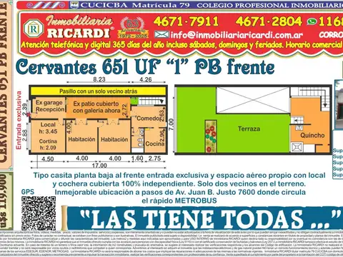 LAS TIENE TODAS Tipo casa PB frente espacio aereo propio