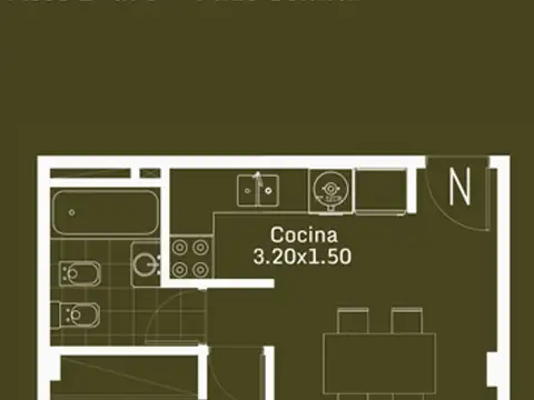 Departamento 2 ambientes con 1 baño