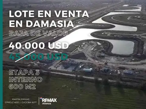 LOTE INTERNO EN VENTA EN DAMASIA AL SUR
