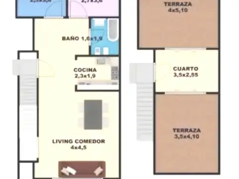 Depto Tipo Casa en Venta de 3 ambientes