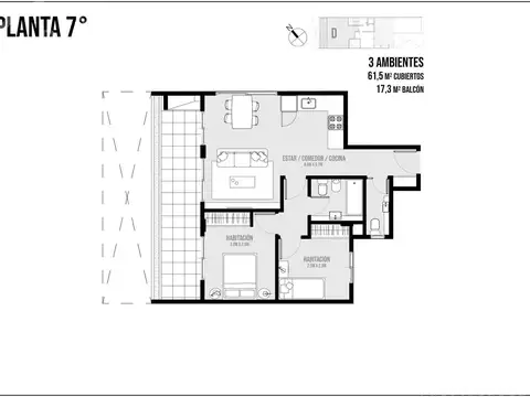 Departamento 3 ambientes con 1 baño