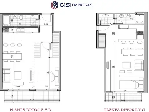 Departamento 2 ambientes con 1 baño