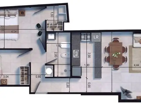 Departamento 3 ambientes con 1 baño